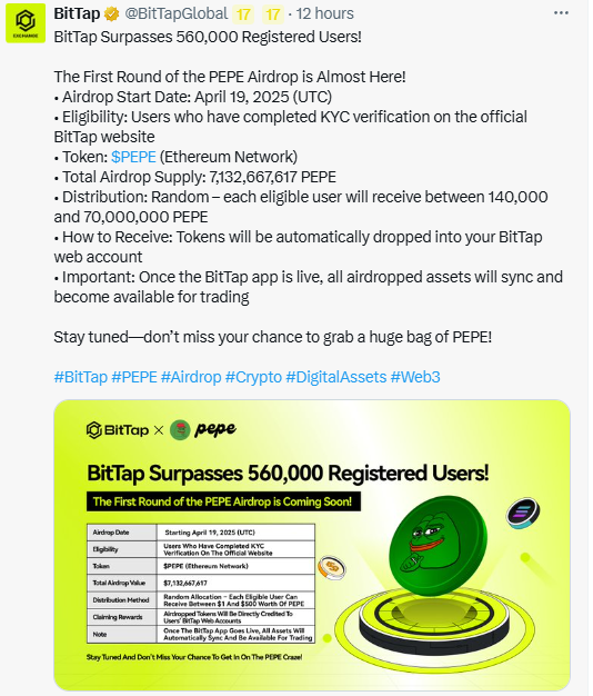 BitTap Exchange to Airdrop PEPE – Don’t Miss Out!